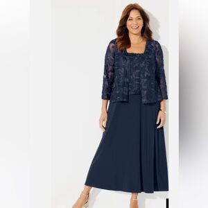 NEW Catherines Plus Size Navy Embroidered Jacket Dress Sz 2X